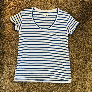 Madewell Blue and Grey Striped Pocket T-shirt